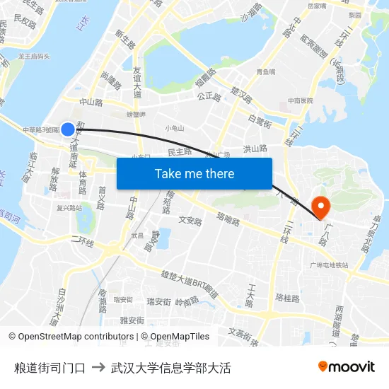 粮道街司门口 to 武汉大学信息学部大活 map