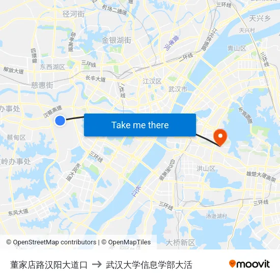 董家店路汉阳大道口 to 武汉大学信息学部大活 map