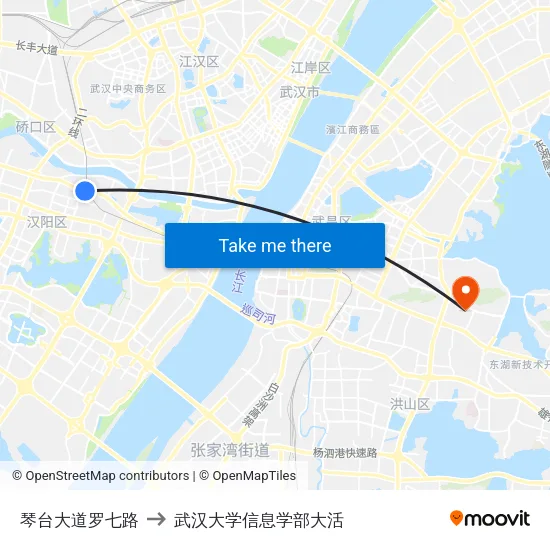 琴台大道罗七路 to 武汉大学信息学部大活 map