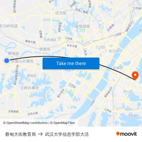 蔡甸大街教育局 to 武汉大学信息学部大活 map