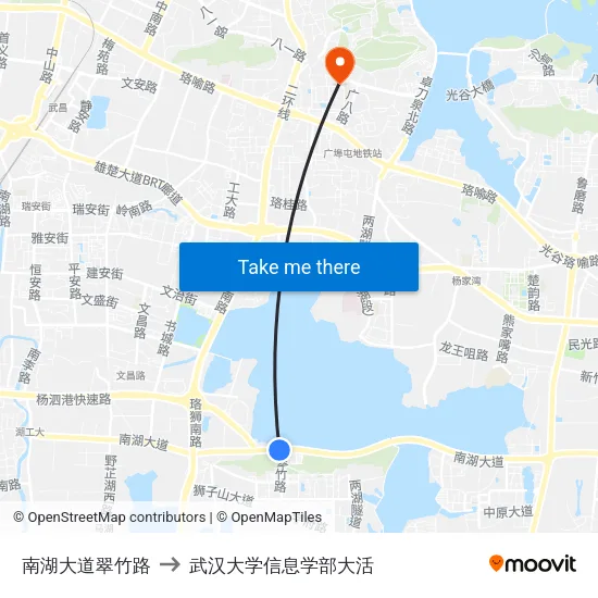 南湖大道翠竹路 to 武汉大学信息学部大活 map