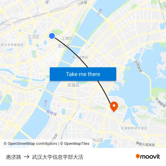 惠济路 to 武汉大学信息学部大活 map