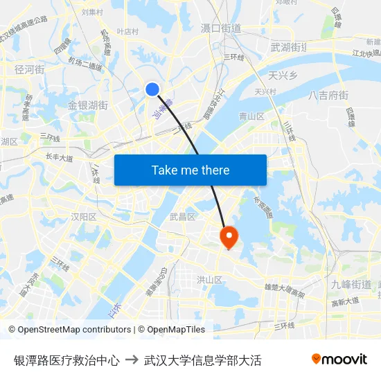 银潭路医疗救治中心 to 武汉大学信息学部大活 map