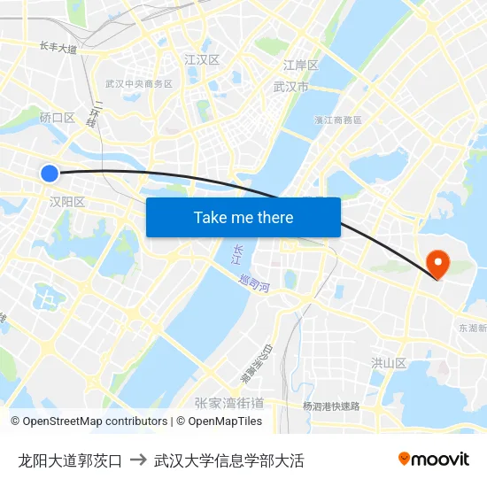 龙阳大道郭茨口 to 武汉大学信息学部大活 map