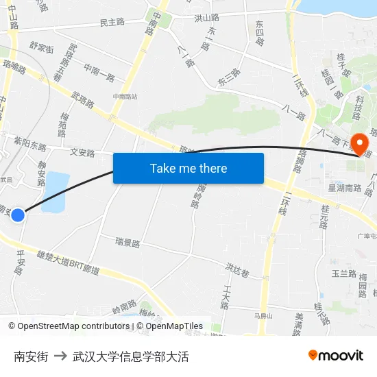 南安街 to 武汉大学信息学部大活 map