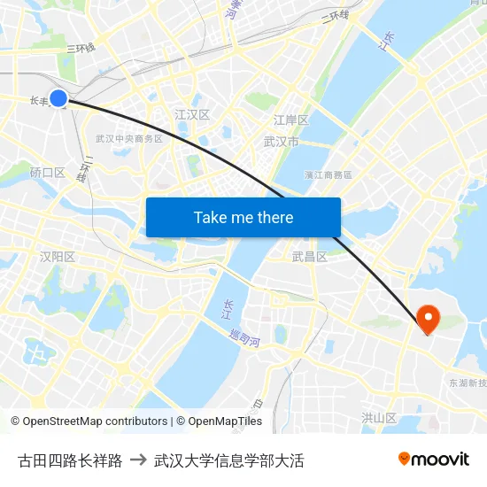 古田四路长祥路 to 武汉大学信息学部大活 map