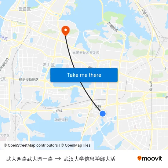 武大园路武大园一路 to 武汉大学信息学部大活 map