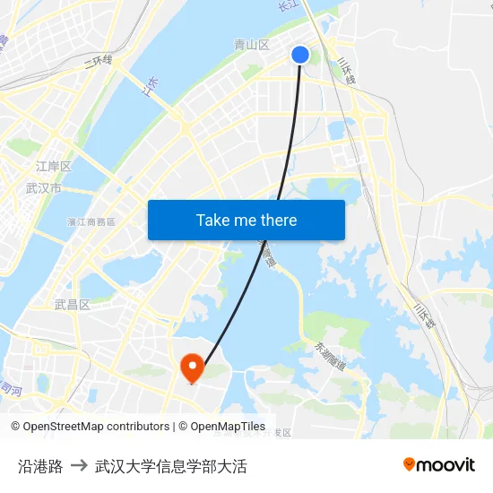 沿港路 to 武汉大学信息学部大活 map