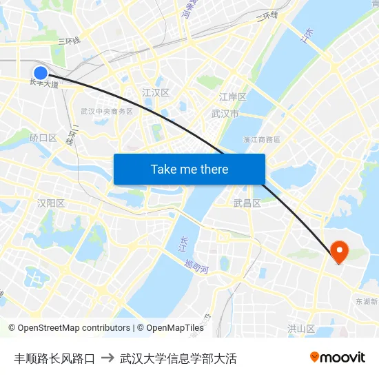 丰顺路长风路口 to 武汉大学信息学部大活 map