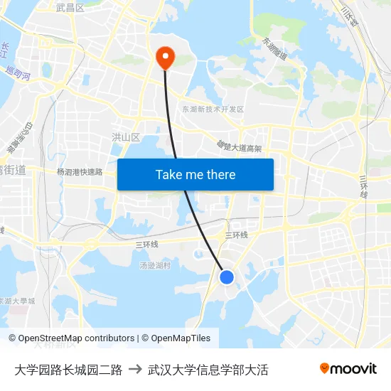 大学园路长城园二路 to 武汉大学信息学部大活 map