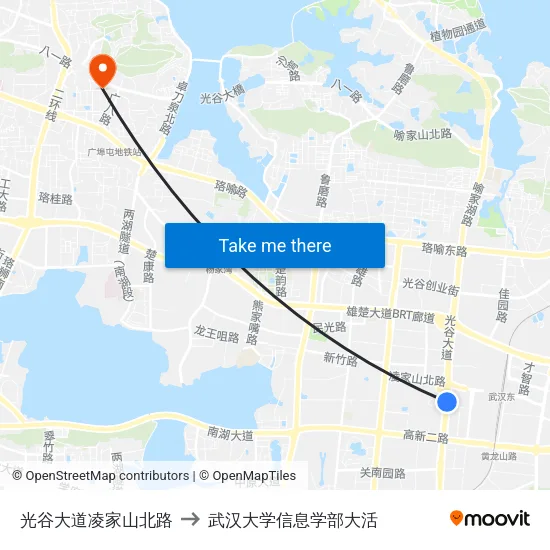 光谷大道凌家山北路 to 武汉大学信息学部大活 map