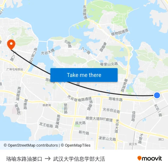珞喻东路油篓口 to 武汉大学信息学部大活 map