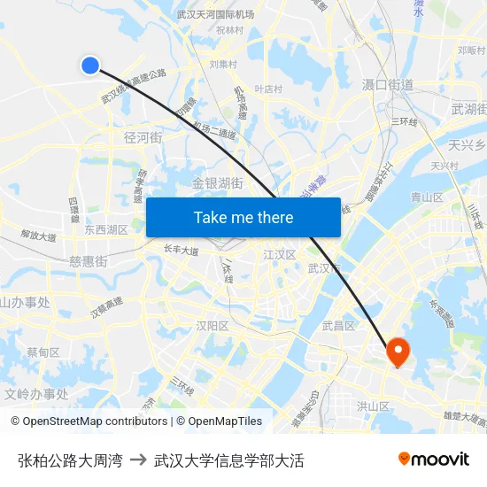 张柏公路大周湾 to 武汉大学信息学部大活 map