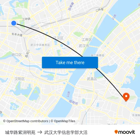 城华路紫润明苑 to 武汉大学信息学部大活 map