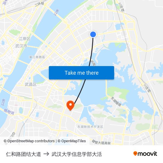 仁和路团结大道 to 武汉大学信息学部大活 map