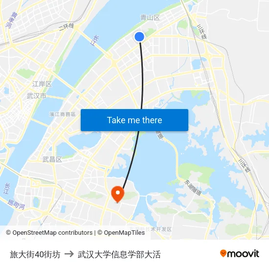 旅大街40街坊 to 武汉大学信息学部大活 map