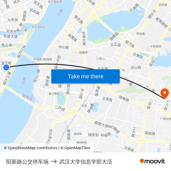 阳新路公交停车场 to 武汉大学信息学部大活 map