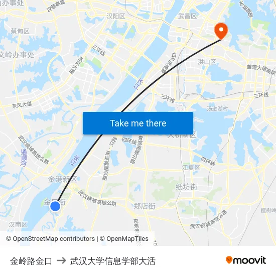 金岭路金口 to 武汉大学信息学部大活 map