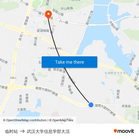 临时站 to 武汉大学信息学部大活 map