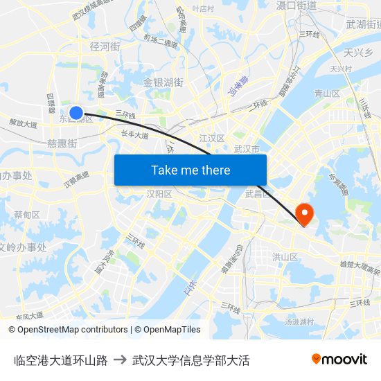 临空港大道环山路 to 武汉大学信息学部大活 map