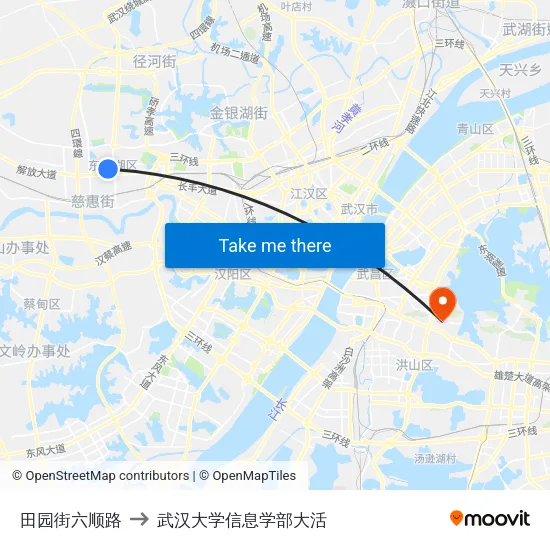田园街六顺路 to 武汉大学信息学部大活 map