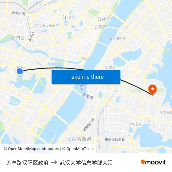 芳草路汉阳区政府 to 武汉大学信息学部大活 map