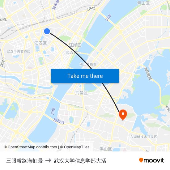 三眼桥路海虹景 to 武汉大学信息学部大活 map