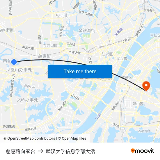 慈惠路向家台 to 武汉大学信息学部大活 map