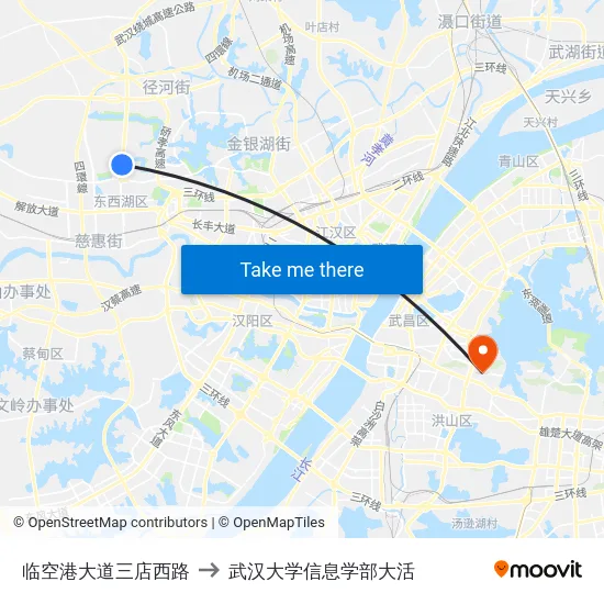 临空港大道三店西路 to 武汉大学信息学部大活 map