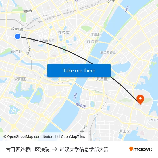 古田四路桥口区法院 to 武汉大学信息学部大活 map