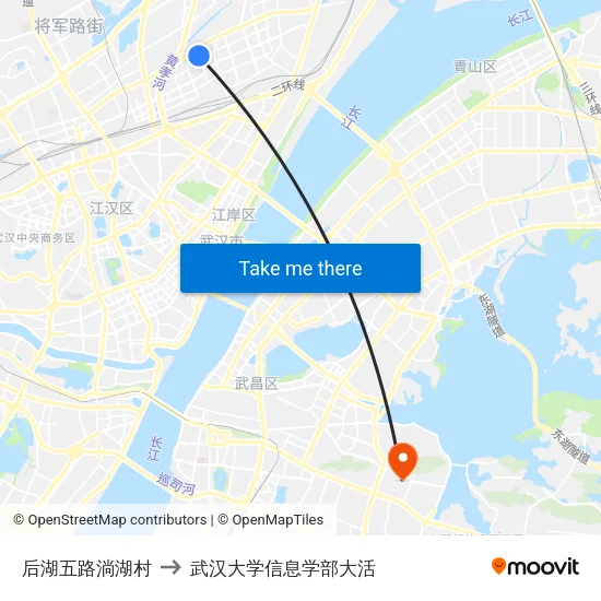 后湖五路淌湖村 to 武汉大学信息学部大活 map