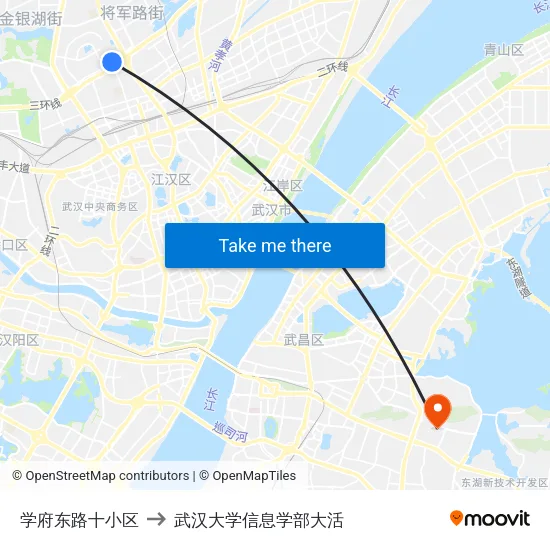 学府东路十小区 to 武汉大学信息学部大活 map