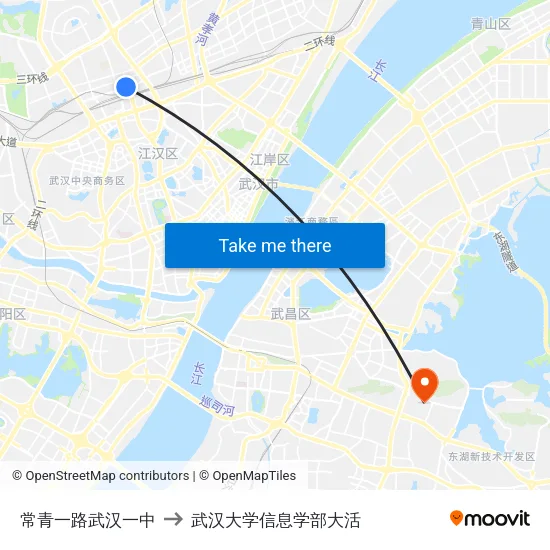 常青一路武汉一中 to 武汉大学信息学部大活 map