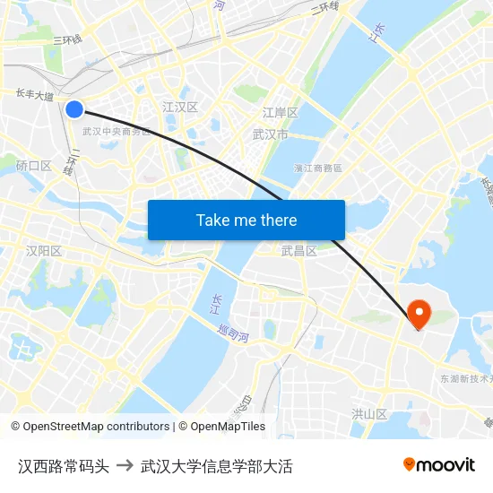 汉西路常码头 to 武汉大学信息学部大活 map