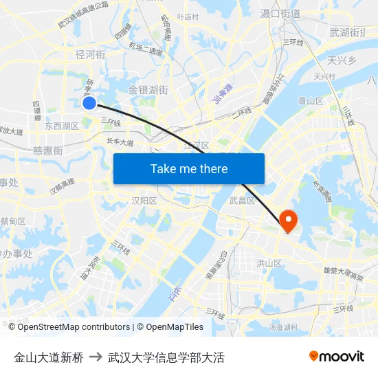 金山大道新桥 to 武汉大学信息学部大活 map