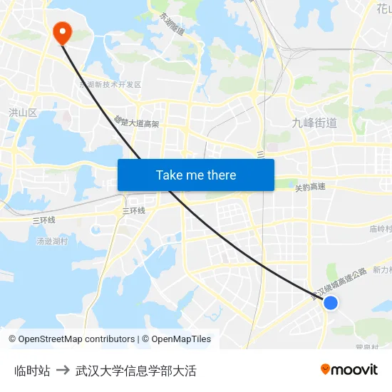 临时站 to 武汉大学信息学部大活 map