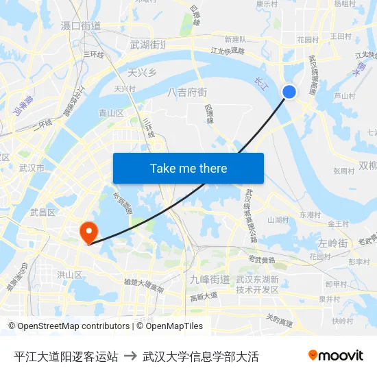 平江大道阳逻客运站 to 武汉大学信息学部大活 map