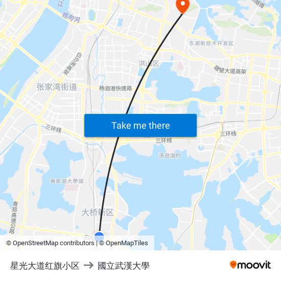 星光大道红旗小区 to 國立武漢大學 map