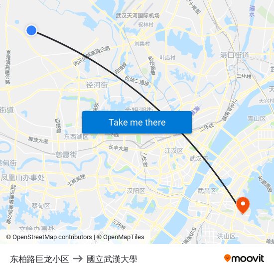 东柏路巨龙小区 to 國立武漢大學 map