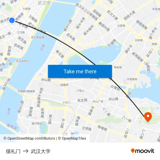 循礼门 to 武汉大学 map