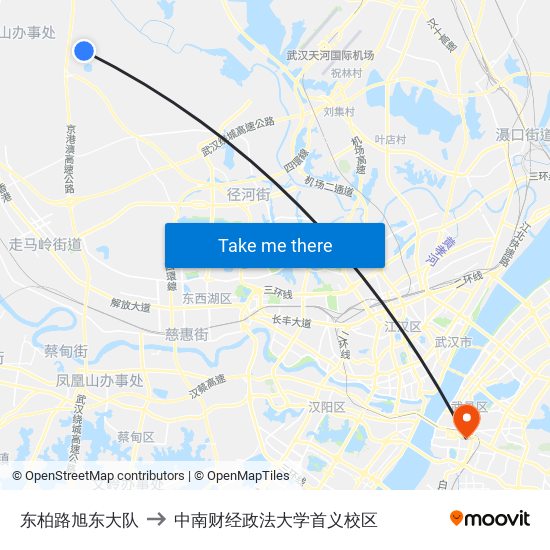 东柏路旭东大队 to 中南财经政法大学首义校区 map