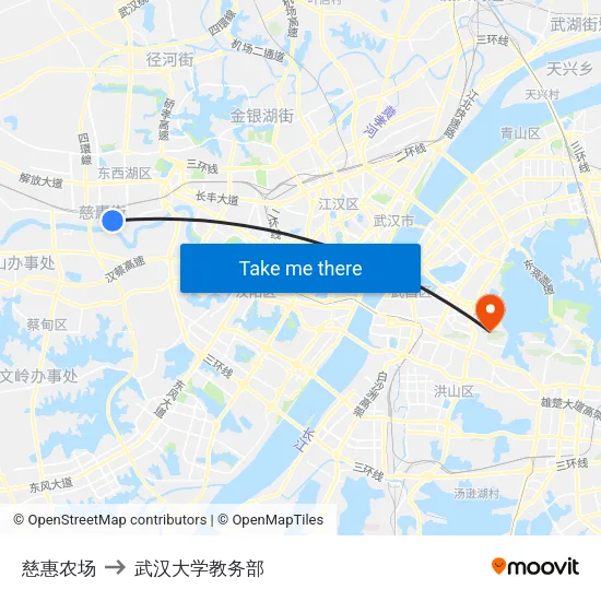 慈惠农场 to 武汉大学教务部 map