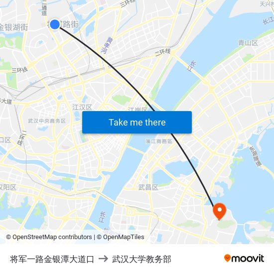 将军一路金银潭大道口 to 武汉大学教务部 map