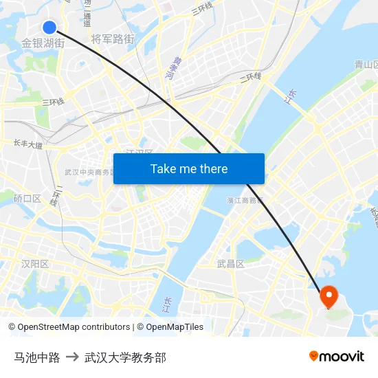 马池中路 to 武汉大学教务部 map