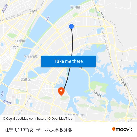 辽宁街119街坊 to 武汉大学教务部 map