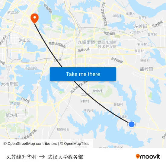 凤莲线升华村 to 武汉大学教务部 map