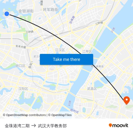 金珠港湾二期 to 武汉大学教务部 map