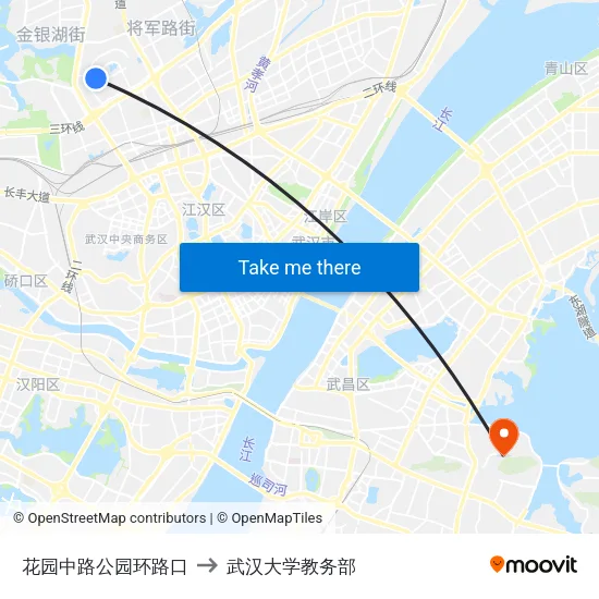 花园中路公园环路口 to 武汉大学教务部 map