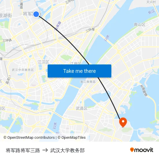 将军路将军三路 to 武汉大学教务部 map