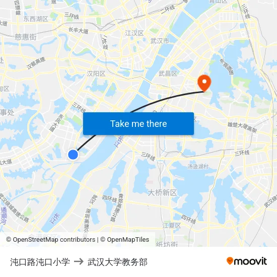 沌口路沌口小学 to 武汉大学教务部 map
